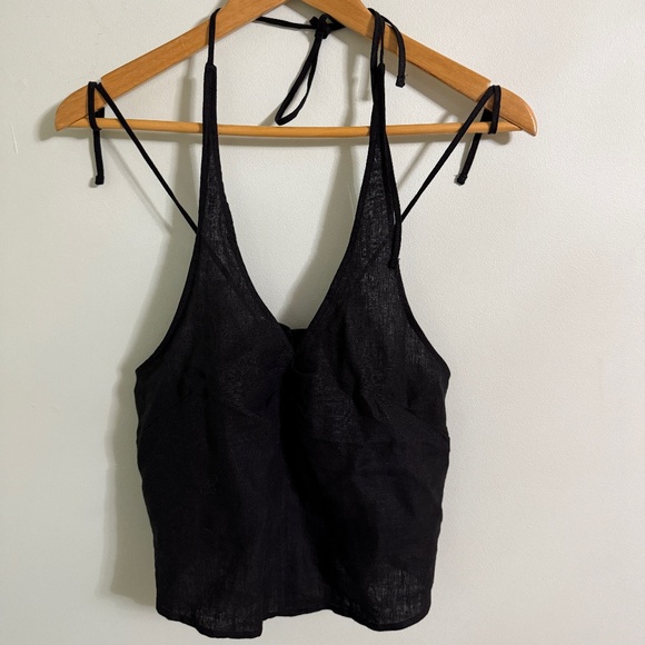 Deiji Studios Women Black Linen Halter Top X-Small - Picture 2 of 8